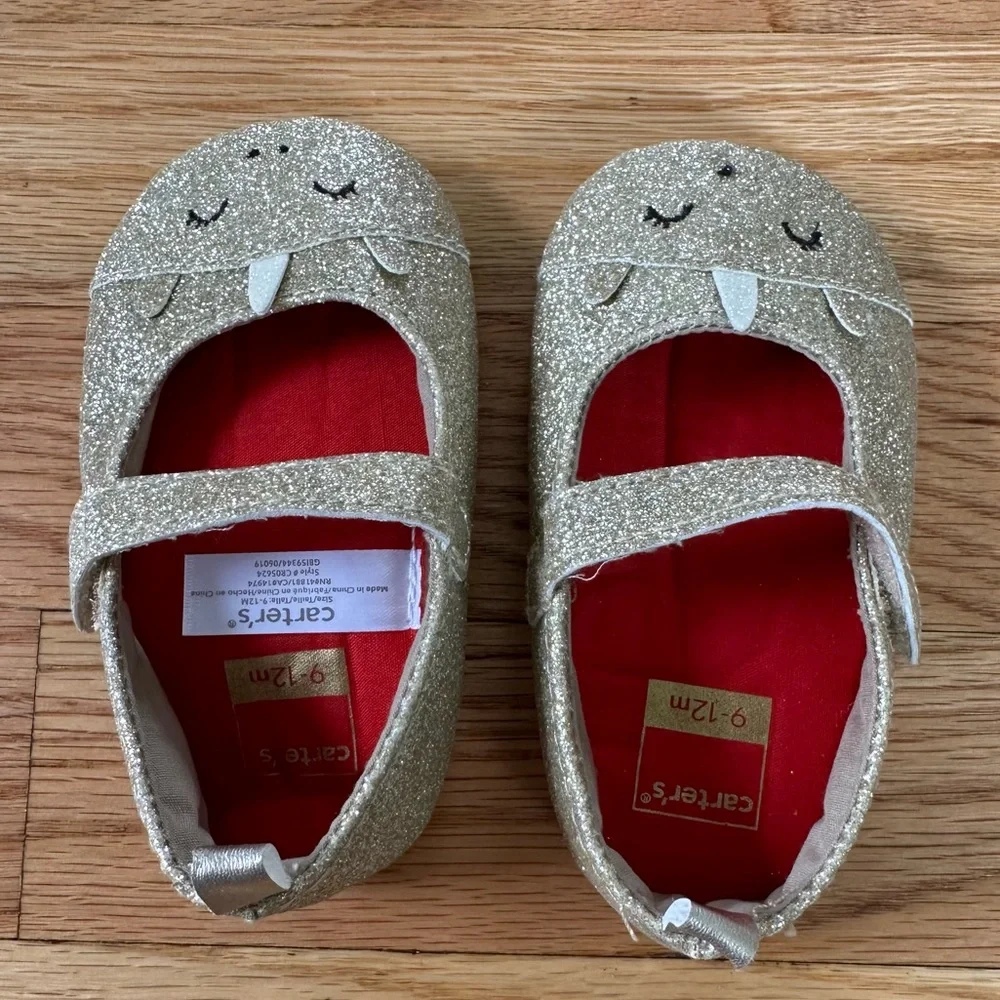 Carter's Unicorn Gold Glitter Baby Girl Shoes 9-12 months